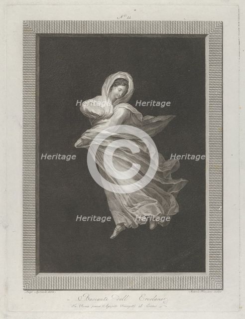 A bacchante wearing flowing drapery, looking down, right arm bent and left arm ..., ca. 1795-1847. Creator: Antonio Ricciani.