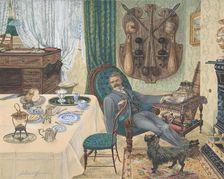 A Bachelor in His Study (The Sportsman's Breakfast), late 19th century. Creator: J Buttfield