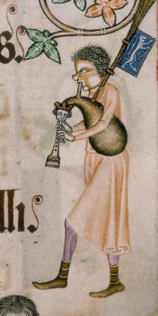 A bagpiper, c1300-c1340. Creator: Unknown