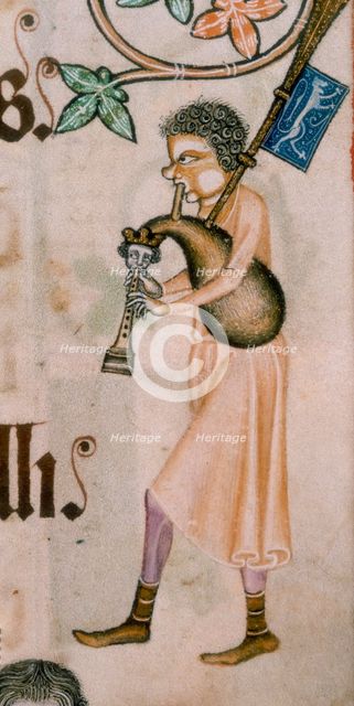 A bagpiper, c1300-c1340. Creator: Unknown.