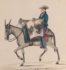 A baker on horseback, from a group of drawings depicting Peruvian costume, ca. 1848. Creator: Attributed to Francisco (Pancho) Fierro