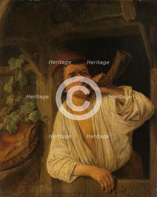 A Baker Sounding his Horn, c.1648. Creator: Adriaen van Ostade.