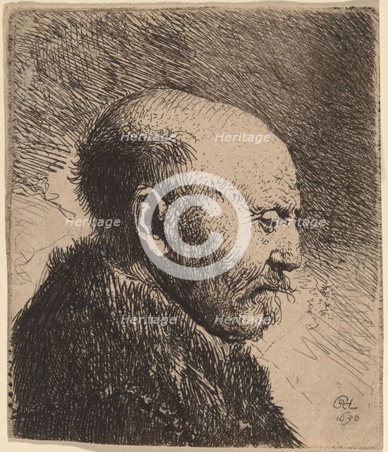 A Bald Man in Profile (The Artist's Father?), 1630. Creator: Rembrandt Harmensz van Rijn.