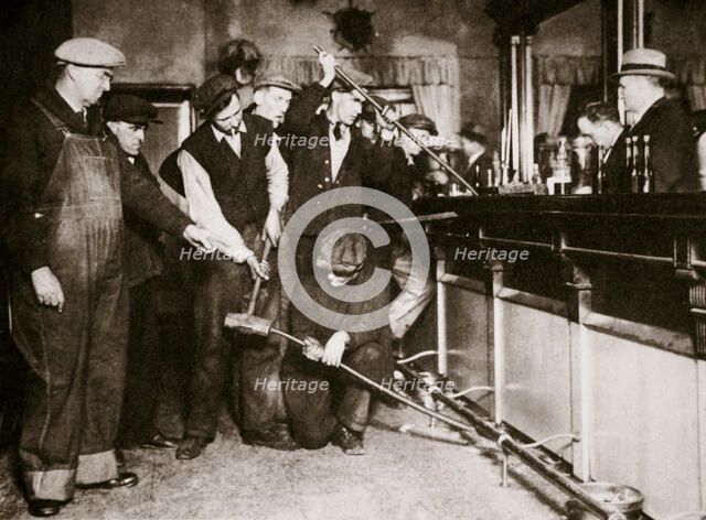 A bar in Camden, New Jersey, being forcibly dismantled by dry agents, USA, 1920s. Artist: Unknown