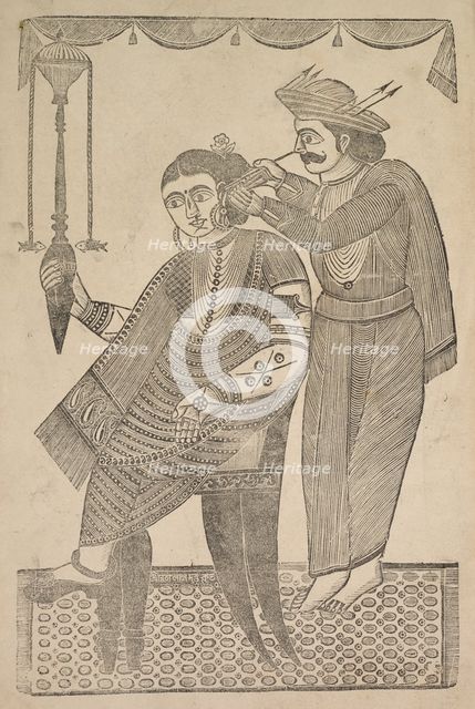 A Barber Cleaning the Ear of a Courtesan, 1800s. Creator: Shri Gobinda Chandra Roy.