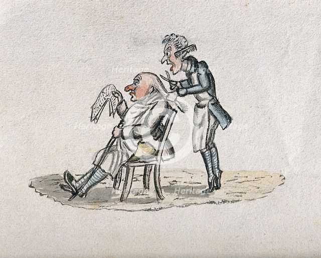 A barber cutting a man's hair. Creator: Unknown.