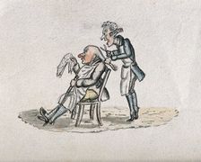 A barber cutting a man's hair. Creator: Unknown