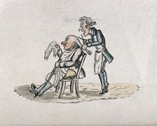 A barber cutting a man's hair. Creator: Unknown