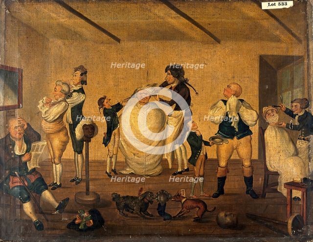 A barber's shop, 1784. Creator: Bunbury, Henry William, 1750-1811 (After).