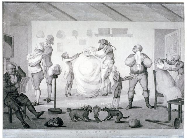 'A barber's shop', 1784. Artist: Anon