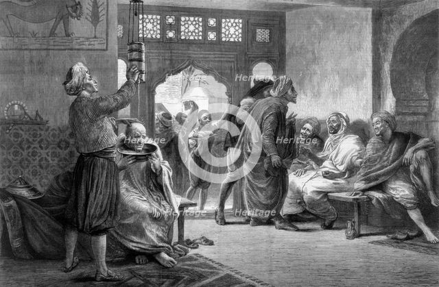 A barber's shop in Tunis, 1875.Artist: John Evan Hodgson