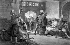 A barber's shop in Tunis, 1875.Artist: John Evan Hodgson