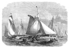 A Barking carrier collecting fish from the trawl fleet on the Doggerbank, 1864. Creator: Smyth
