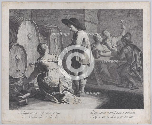 A barmaid filling mugs..., 1760-70. Creator: Giovanni Volpato.