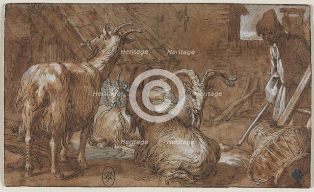 A Barnyard with Goats and a Goatherd, c. 1610-1615. Creator: Abraham Bloemaert (Dutch, 1564-1651).