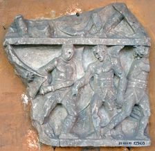 A bas-relief of a fight between Secutor and Retiarius, 3rd century, Rome