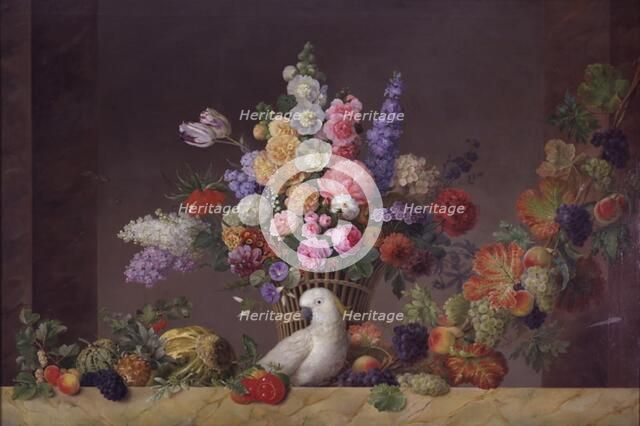 A basket of flowers, a cockatoo and a fruit vine, 1829. Creator: Johannes Ludvig Camradt.