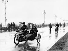 A Bat motorbike and sidecar taking part in the Pioneer Run, Brighton, 1913