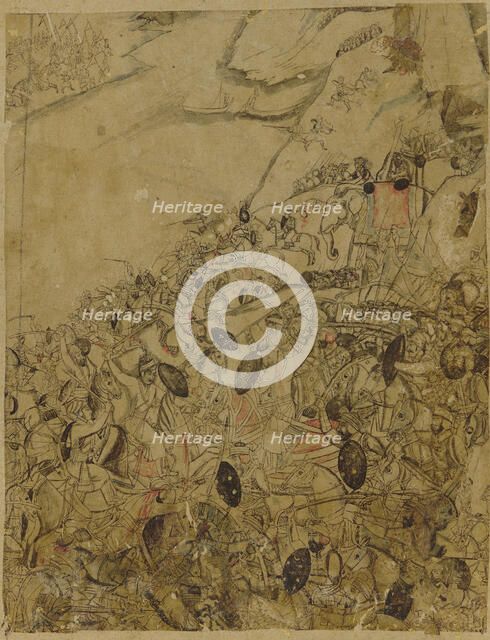 A Battle on the banks of a river, late 17th century. Creator: Unknown.