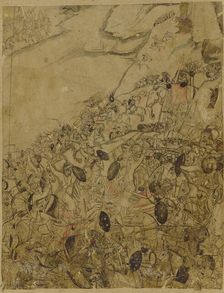 A Battle on the banks of a river, late 17th century. Creator: Unknown