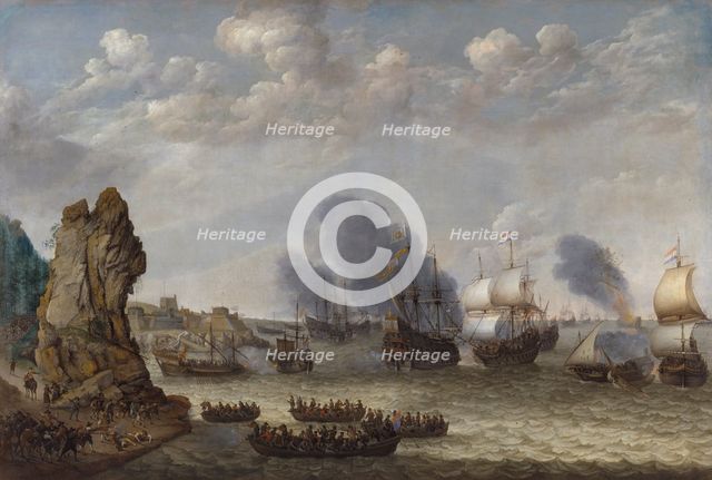 A Battle near a Coast between Spaniards and Disembarking Dutchmen, 1641. Creator: Abraham Willaerts.