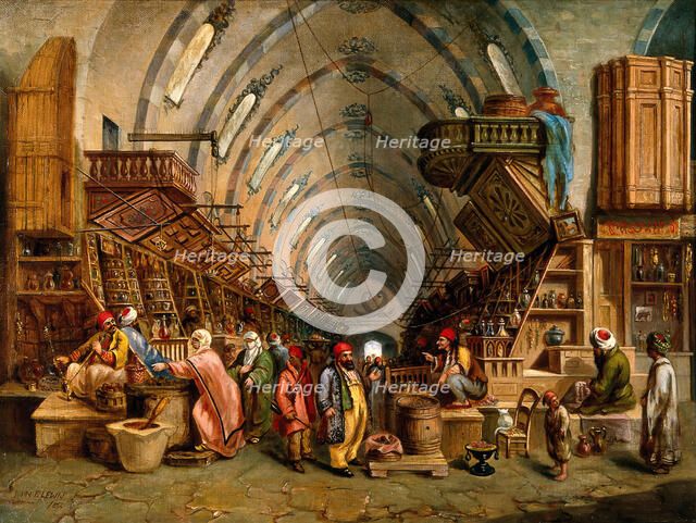 A bazaar (the Egyptian bazaar, Constantinople?). Creator: John Varley.