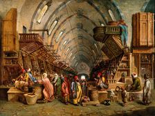 A bazaar (the Egyptian bazaar, Constantinople?). Creator: John Varley