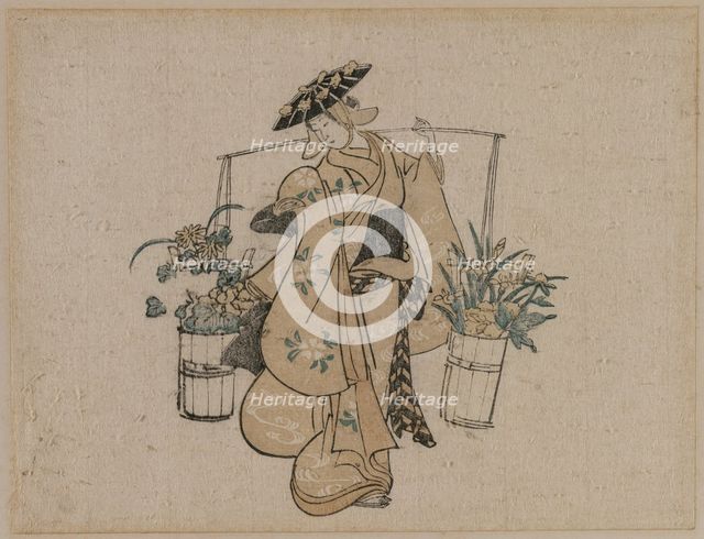 A Beauty Carrying Two Buckets of Flowers, c. 1696-1716. Creator: Torii Kiyomasu (Japanese), style of.