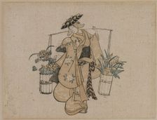 A Beauty Carrying Two Buckets of Flowers, c. 1696-1716. Creator: Torii Kiyomasu (Japanese), style of