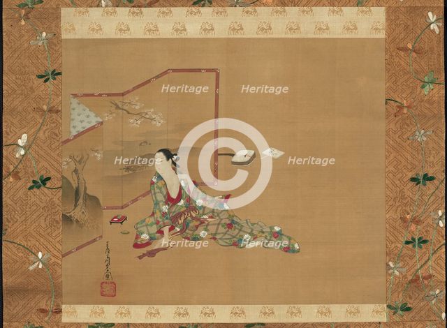 A Beauty Behind a Screen, Japan, About 1750. Creator: Miyagawa Choshun.