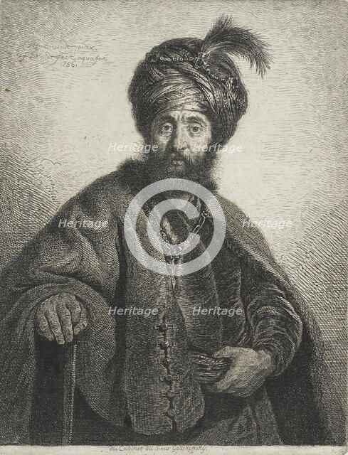 A Bearded Man Wearing a Turban/Man in oriental Costume, 1756. Creator: Georg Friedrich Schmidt.