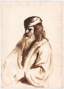 A Bearded Figure Wearing a Turban and Fur Coat, Half Length, Turned to the Right, c.1670. Creator: Gerbrand van den Eeckhout