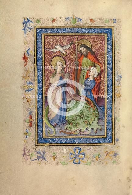 A Bearded Saint with Cruciform Staff Presenting a Kneeling Woman to Saint Margaret, after 1460. Creator: Unknown.