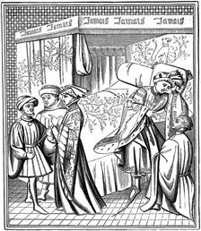 A bed furnished with a canopy and curtains, late 14th century, (1870)