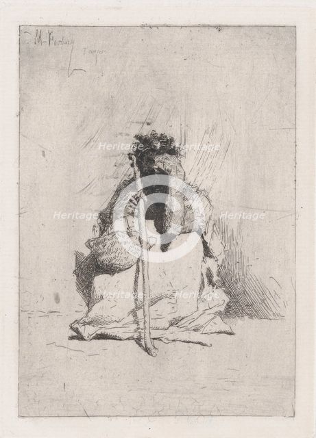 A beggar, seated on the ground holding a stick, ca. 1862. Creator: Mariano Jose Maria Bernardo Fortuny y Carbo.