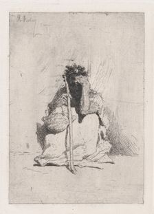 A beggar, seated on the ground holding a stick, ca. 1862. Creator: Mariano Jose Maria Bernardo Fortuny y Carbo