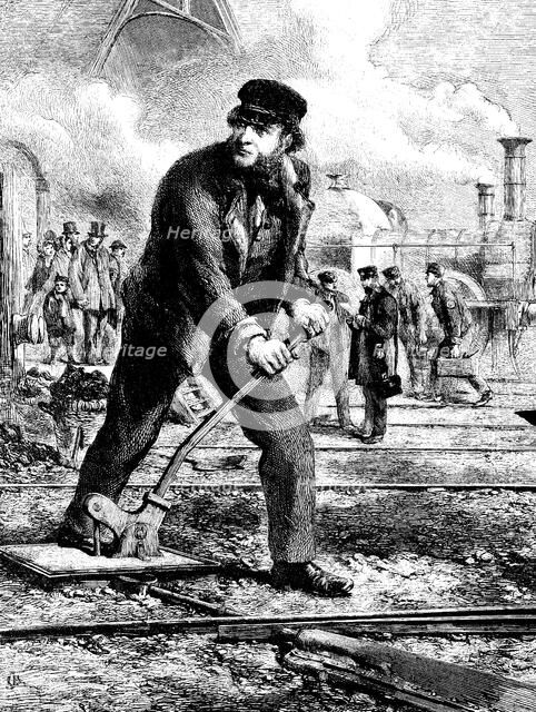 A Belgian railway pointsman, engraving 1886.