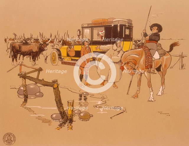 A Berliet car stuck in the middle of cattle, 1906. Artist: Unknown
