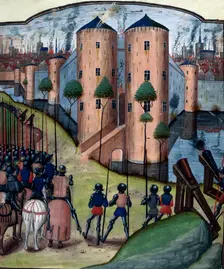 A besieging army sets fire to a city, c1470. Creator: Unknown