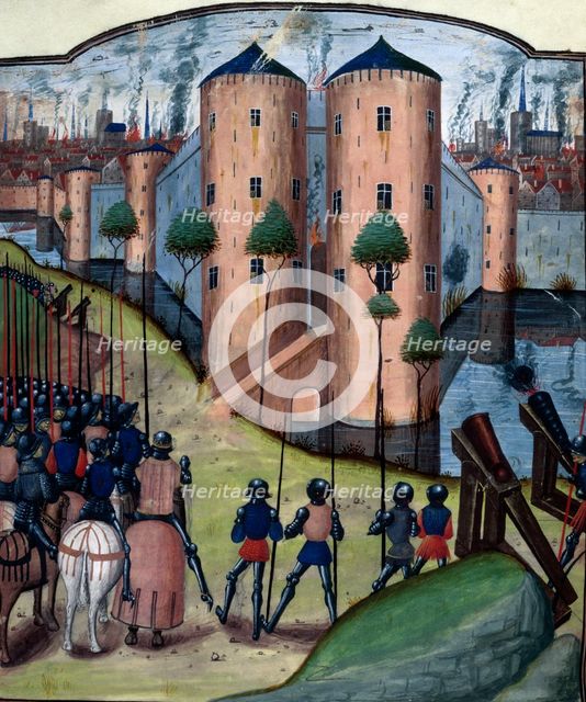 A besieging army sets fire to a city, c1470.  Creator: Unknown.