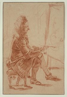 A Bewigged Painter (Possibly Claude Audran), Seated at his Easel, Seen in Profile, c. 1709. Creator: Jean-Antoine Watteau