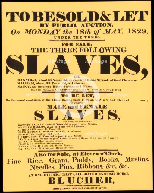 A bill advertising a West Indian slave auction in 1829, (1965). Artist: Unknown