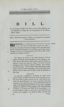 A bill for carrying into effect the treaty between Her Majesty and the Republic of Texas..., 1843. Creator: Unknown