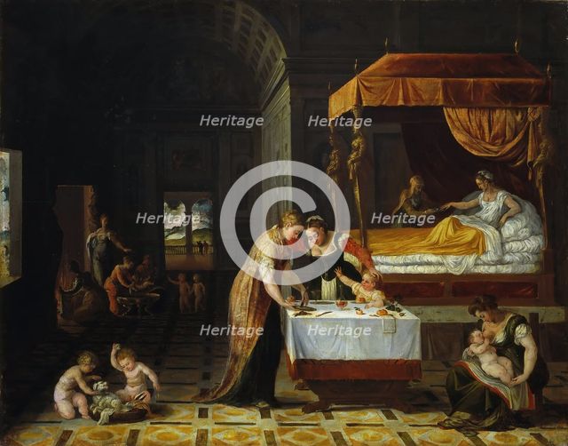 A Birth, Mid of 16th cen. Creator: Sustris, Lambert (1515/20-after 1591).