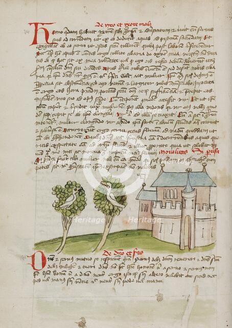 A Bird Perched in a Tree near a Town; Fables, third quarter of 15th century. Creator: Unknown.