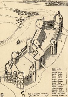 A Bird's-Eye View of Caernarvon Castle, North Wales (1931). Artist: Charles Henry Bourne Quennell