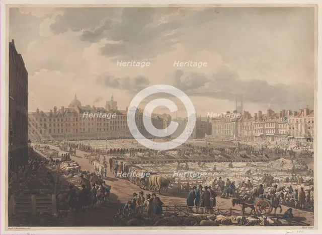A Bird's Eye View of Smithfield Market, Taken from the Bear & Ragged Staff, Jan..., January 1, 1811. Creator: J. Bluck.