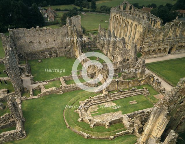 A birds-eye view of buildings around the cloister at Rievaulx Abbey, North Yorkshire, 1994. Artist: Paul Highnam
