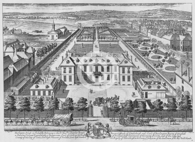 A bird's-eye view of Burlington House, Piccadilly, Westminster, c1707 (1911). Artist: Johannes Kip.
