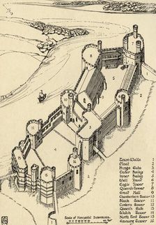 A Bird's-Eye View of Caernarvon Castle, North Wales (1931). Artist: Charles Henry Bourne Quennell